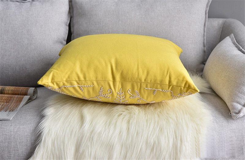 Floral Embroidered Throw Pillow Cover