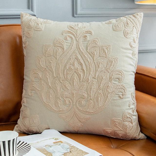 Floral Embroidered Throw Pillow Cover