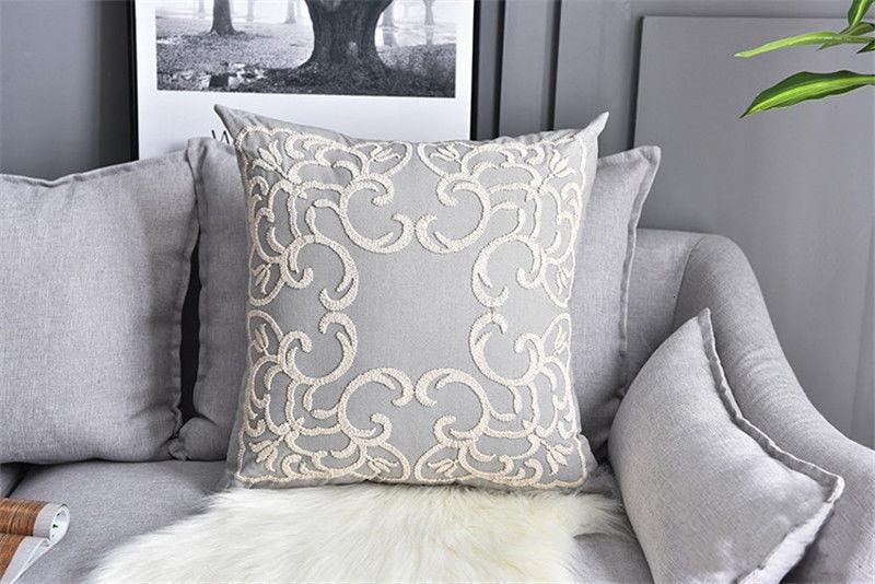 Floral Embroidered Throw Pillow Cover