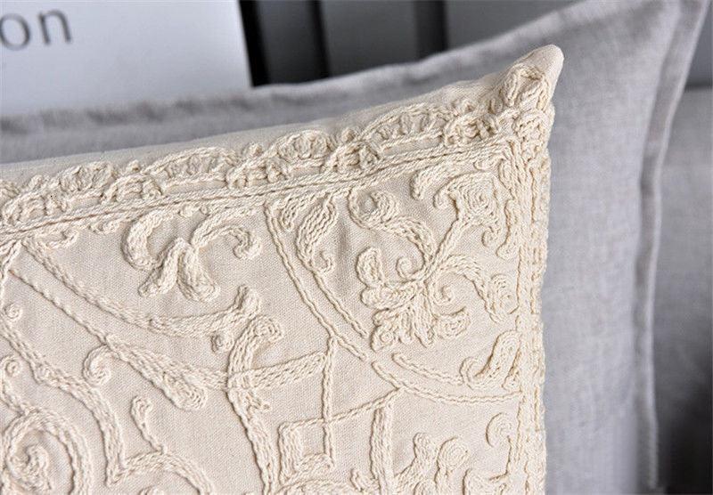 Floral Embroidered Throw Pillow Cover