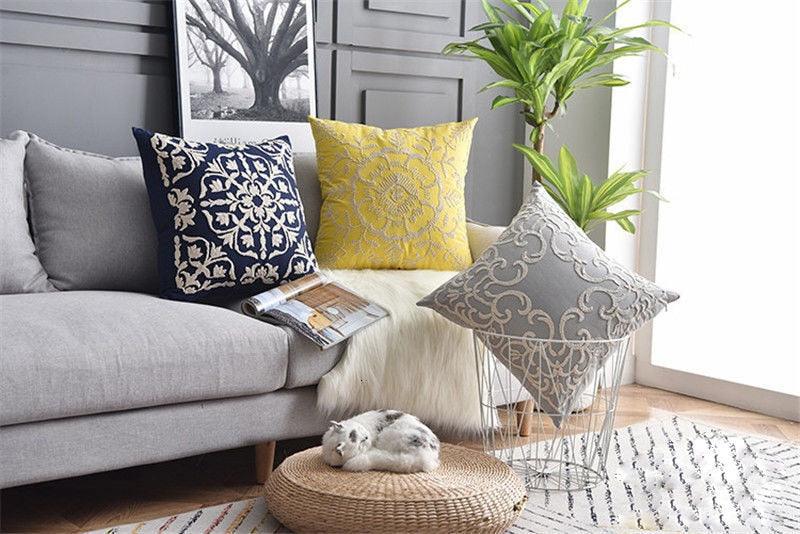 Floral Embroidered Throw Pillow Cover