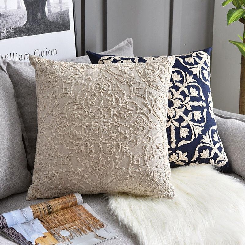 Floral Embroidered Throw Pillow Cover