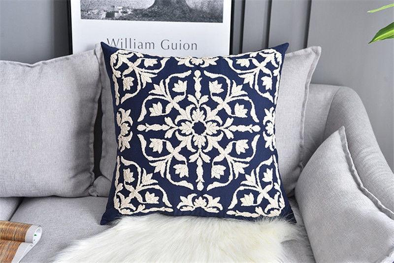 Floral Embroidered Throw Pillow Cover