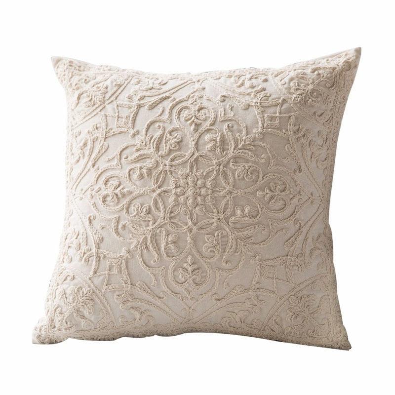 Floral Embroidered Throw Pillow Cover