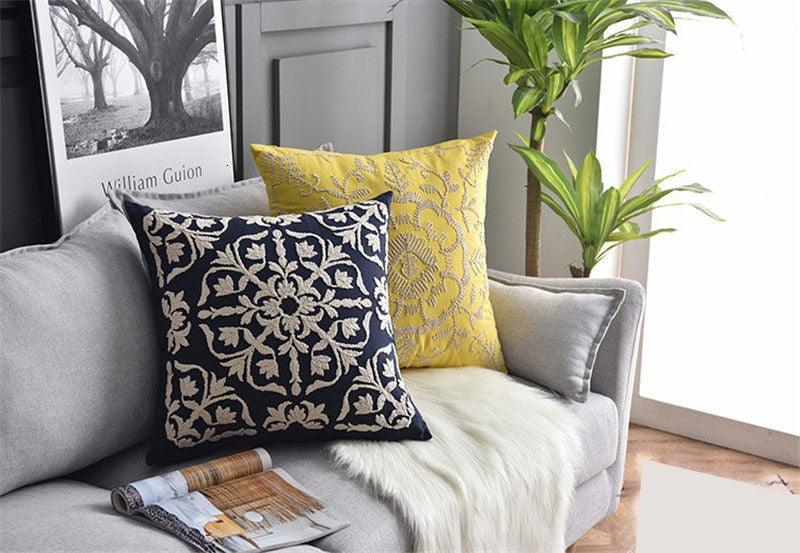 Floral Embroidered Throw Pillow Cover