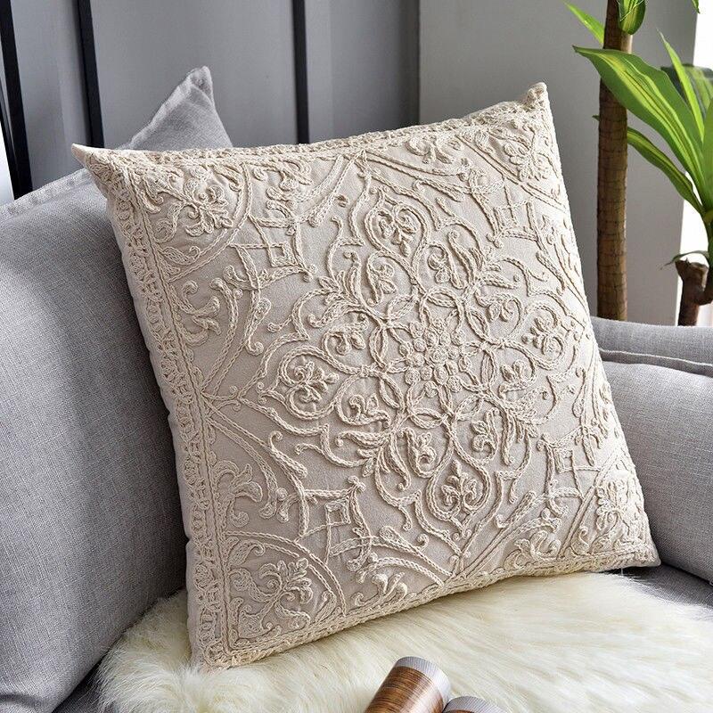 Floral Embroidered Throw Pillow Cover