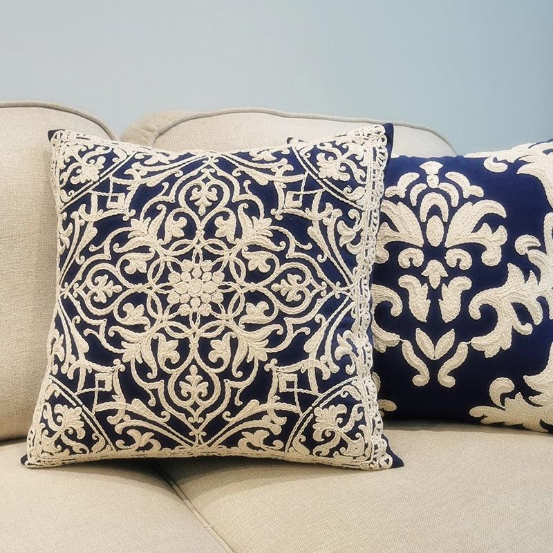Floral Embroidered Throw Pillow Cover