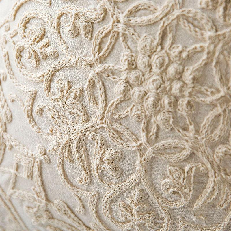 Floral Embroidered Throw Pillow Cover