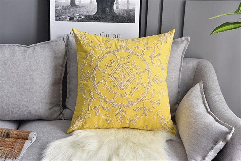 Floral Embroidered Throw Pillow Cover